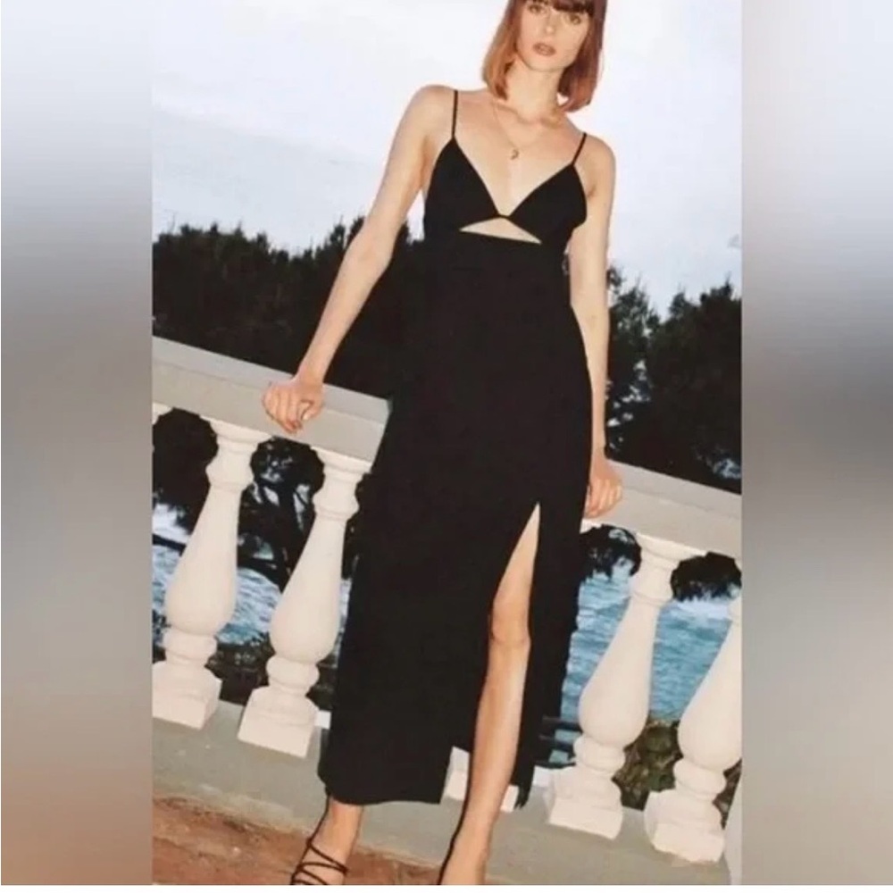 Zara Black Maxi Dress with side slit and center cut out